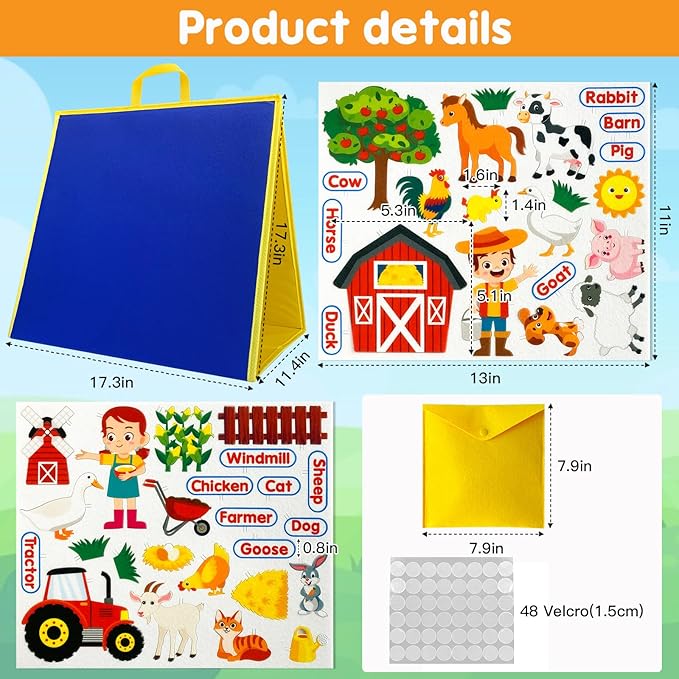 Felt Board&Story Sets and Pieces for Toddlers,Flannel Board Quiet Time Books for Children,Foldable,Double Sided,Felt Learning Board for The Classroom,Felt Toys Activities for Kids (Farm Animals)