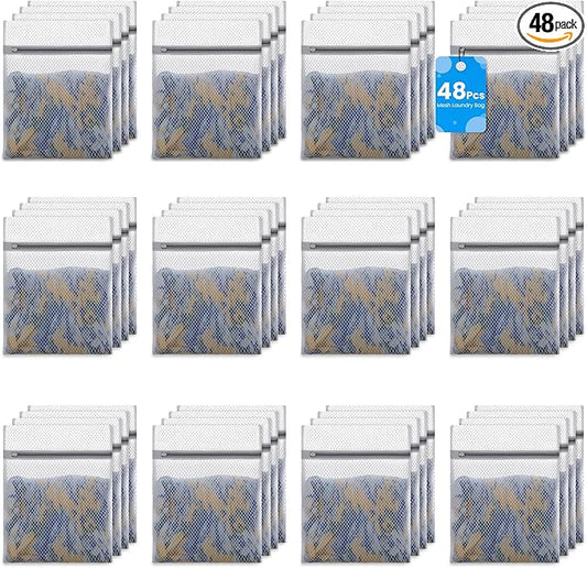 Honeycomb Mesh Laundry Bags for Delicates - 12x16 Inches Medium Washing Bags for Bras, Lingerie, Socks, Baby Clothes - Gentle Wash Protection with Zipper Closure (48)