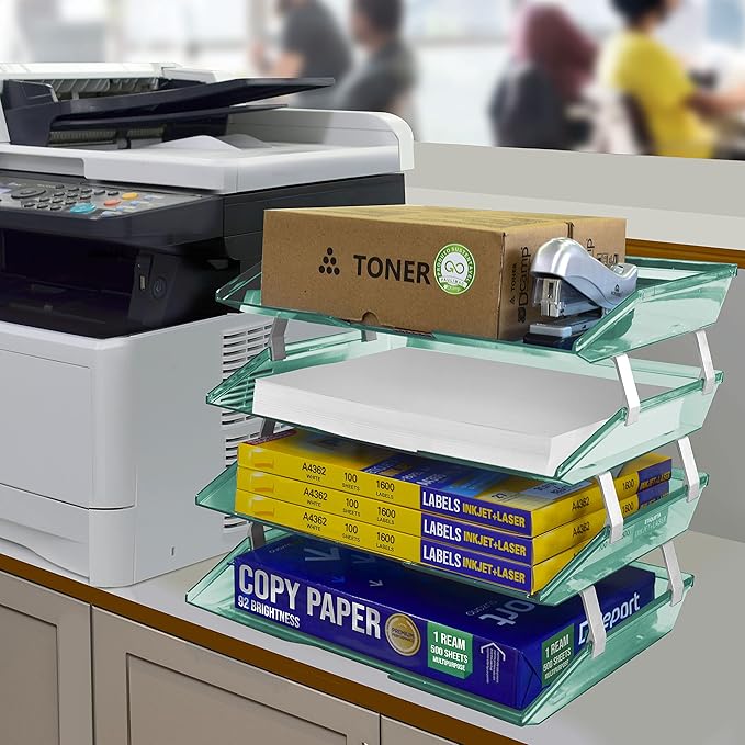 Acrimet 4 Tier Paper Letter Tray Side Load Letter Size, Office Desk File Document Organizer Plastic (Clear Green)