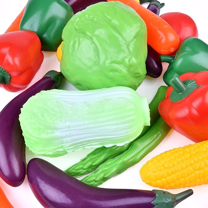 20 Pieces Play Vegetables Playset - Life-Sized Toy Food for Kids Kitchen, Healthy Farmer's Market Grocery Pretend Play Plastic Toy Set for Toddlers