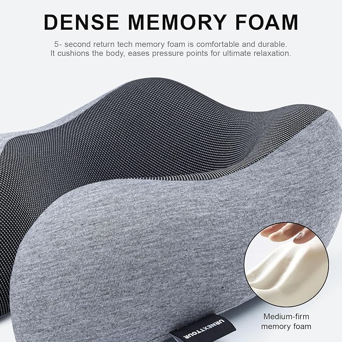 urnexttour Travel Pillow for Airplane Memory Foam Neck Pillow, Soft & Support Travel Pillow for Travelling, Sleeping Rest, Car, Train and Home Use (Dark Grey)