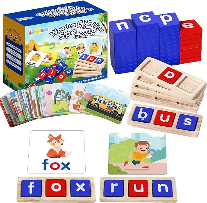 CVC Word Educational Toy Spelling Games, Preschool Toddler Learning Activities, Montessori Learning Toys Gifts for 3 4 5 6 Years Old Kids, 60 Sight Words Flash Cards Alphabet Puzzle for Toddlers