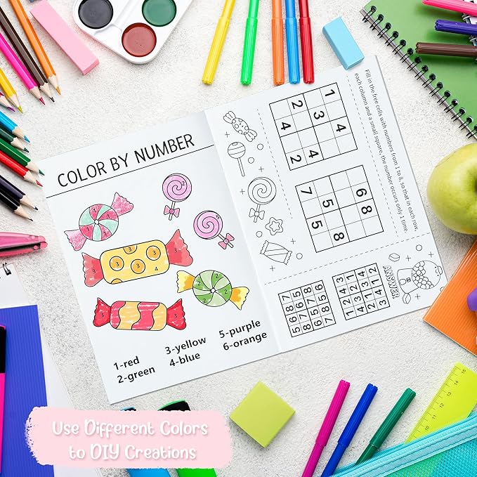 Candy Activity Books for Kids - 48Pcs Coloring Sweets Book Set Bulk Candy Search Mazes Word Scramble Games Mini Books for Birthday Candy Land Party Goodie Bags Stuffers School Classroom Favors