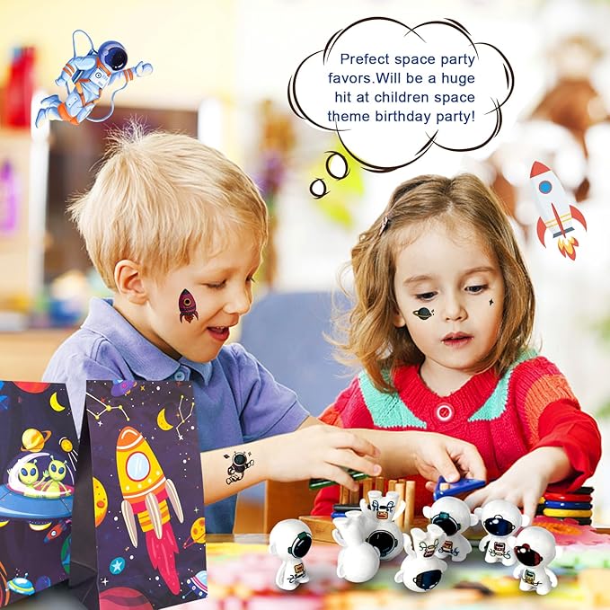 146 Pcs Space Party Favors Set with Space Straws Keychains Slap Bracelet Bookmark Tattoo Stickers Goodie Bags Space Party Supplies Outer Space Birthday Decorations