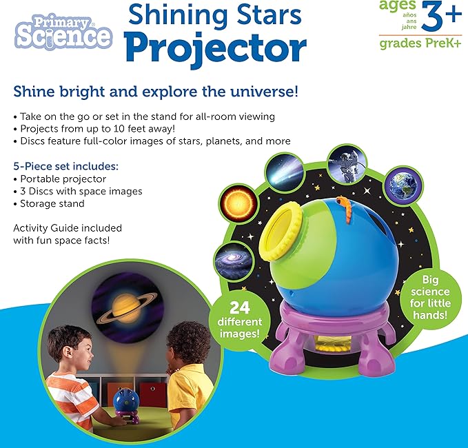 Learning Resources Shining Stars Projector, Solar System Space Toy Set, 5Piece Set, Ages 3+, Multicolor, Model:LER2830