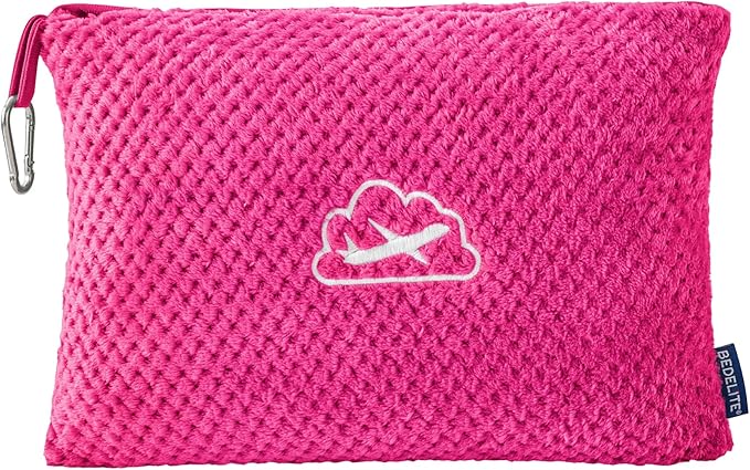BEDELITE Travel Blanket with Bag, Ultra-Soft Jacquard Fleece Blanket with Luggage Sleeve & Backpack Clip, Airplane Blanket Travel Essentials, Hot Pink