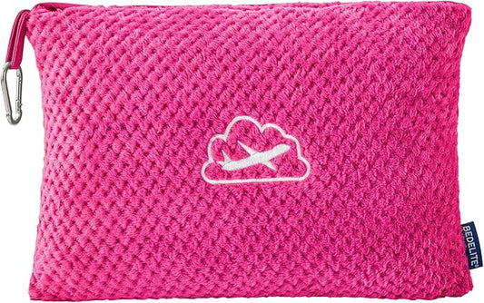BEDELITE Travel Blanket with Bag, Ultra-Soft Jacquard Fleece Blanket with Luggage Sleeve & Backpack Clip, Airplane Blanket Travel Essentials, Hot Pink