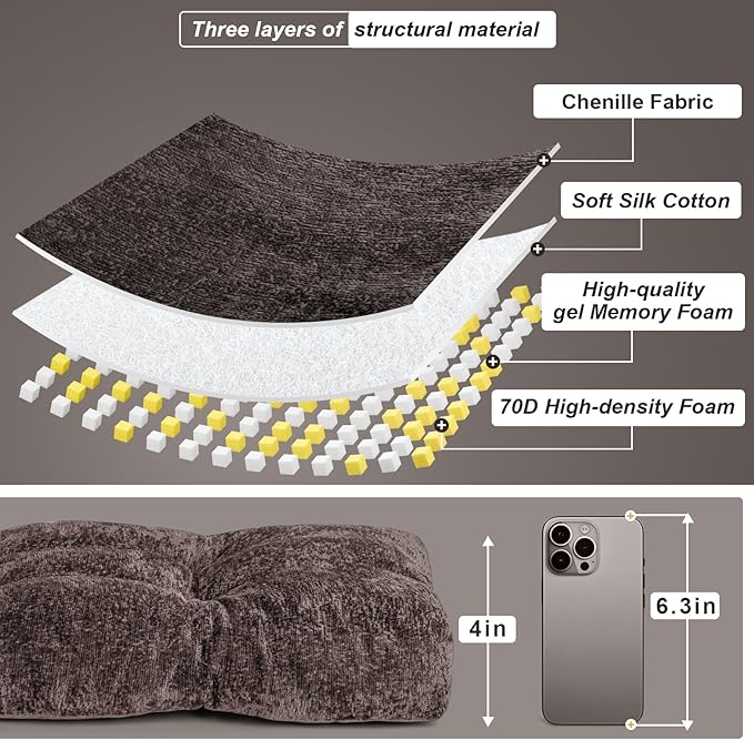 Bench Cushion 42 Inch - Luxury Chenille, High-Density Memory Foam, Non-Slip Bottom, Soft Durable Indoor Tufted Long Seat Cushion for Window Garden Furniture (Brown, 42x16x4 Inch)