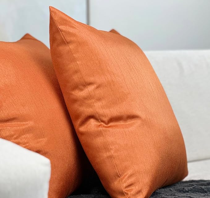 Aiking Home 20x20 Inches Faux Silk Square Throw Pillow Cover, Zipper Closure, Orange (Set of 2)