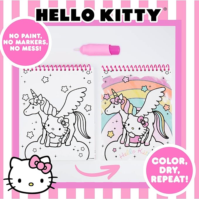 Hello Kitty Aqua Art Pad, 4 Art Pages, On The Go Reusable Water-Reveal Activity Pad, Mess Free Arts And Crafts, Paint with Water Brush Set, Kids Toys, Sanrio Stuff, Hello Kitty Craft Kits For Kids 3+