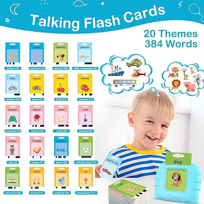 Sensory Toys Montessori Toys for 2 3 4 5 6 Year Old Speech Therapy Materials Autism Toys 192 Cards 384 Sides ABC 123 Sight Words Toddler Toys Educational Learning Toys Talking Flash Cards Boys Gift
