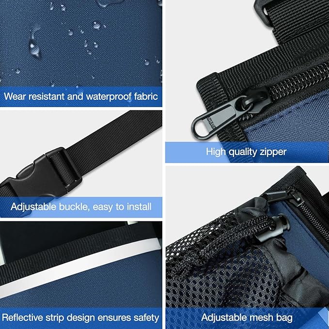 Wheelchair Bag, Walker Bag, Armrest Organizer Pouch with Cup Holder, Reflective Strip, Accessories for Most Wheelchairs, Walkers, Rollators (Navy Blue)