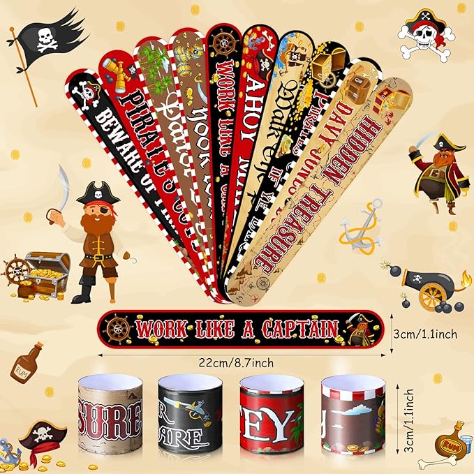 Junkin 40 Pieces Slap Bracelets for Kids Pirate Slap Bracelets for Party Favors Supplies Snap Bracelets Wristband School Prizes Birthday Exchanging Gifts Goodies Gadget Bulk