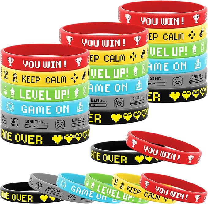 Lesnala 48 PCS Video Game Rubber Bracelet Gamer Silicone Wristband for Theme Party Supplies Decorations Kids Teenagers and Adults Birthday Present 6 Styles