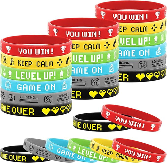 Lesnala 48 PCS Video Game Rubber Bracelet Gamer Silicone Wristband for Theme Party Supplies Decorations Kids Teenagers and Adults Birthday Present 6 Styles