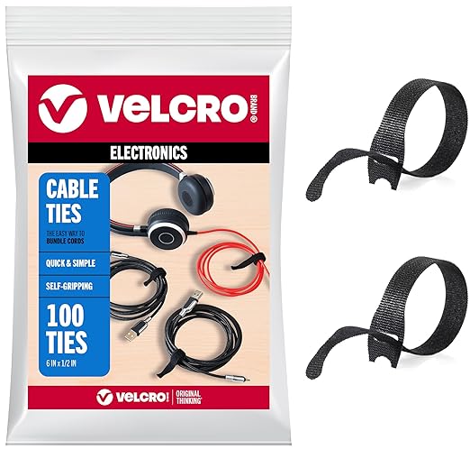 Velcro Brand Reusable Cable Ties – Mens Stocking Stuffers 2025, 100 Pack 6 Inch Cable Management Ties, Cord Wraps for Electrical Cords, Black