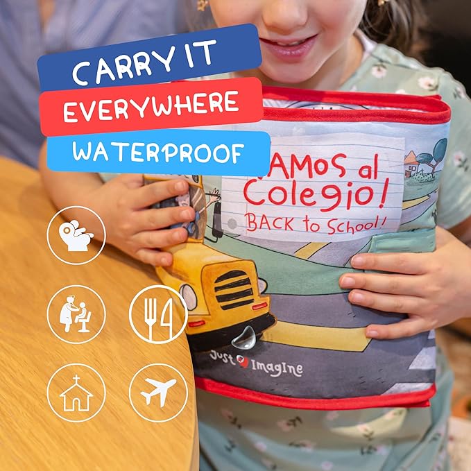 Routines 11 Pages Quiet Book for 3+ Year Old Boys and Girls | Bilingual Soft Book | Preschool and Early Learning | Montessori Fabric Book for Toddlers | Play and Learn Toy | 14 Pieces Included.