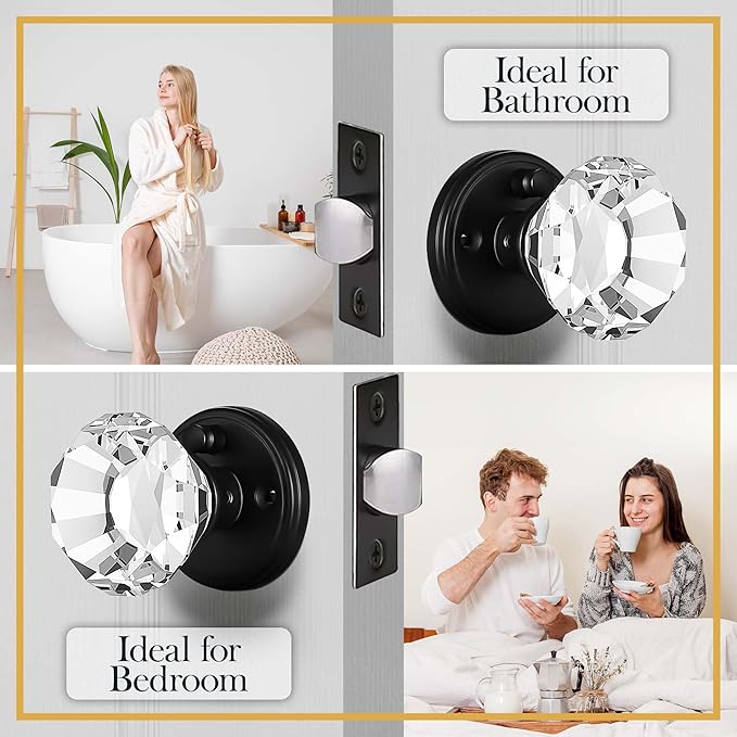 Clear Crystal Door Knob with Lock, Glass Door Knobs Interior Privacy Set, Vintage Decorative Antique Style Handle for Bedroom, Bathroom, Closet, 1 Pack