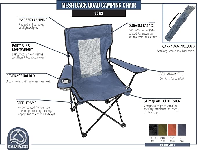 CAMP & GO Portable Max Quad Camping Cup Holders and Carrying Bag Chair