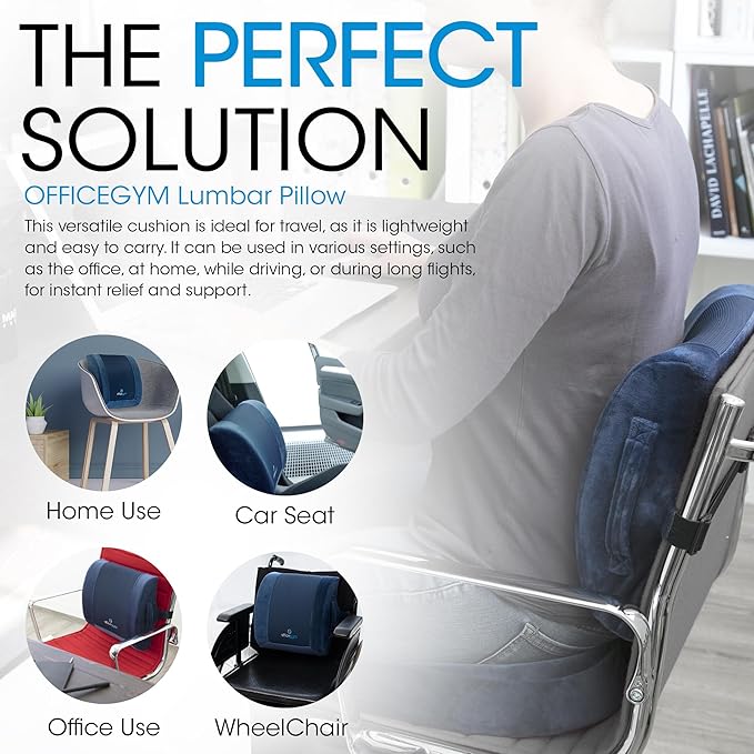 Lumbar Support Pillow – Memory Foam Back Cushion for Lower Back Pain Relief – Ergonomic Lumbar Pillow for Office Chair, Car & Couch – Back Support Pillow for Sitting Comfort