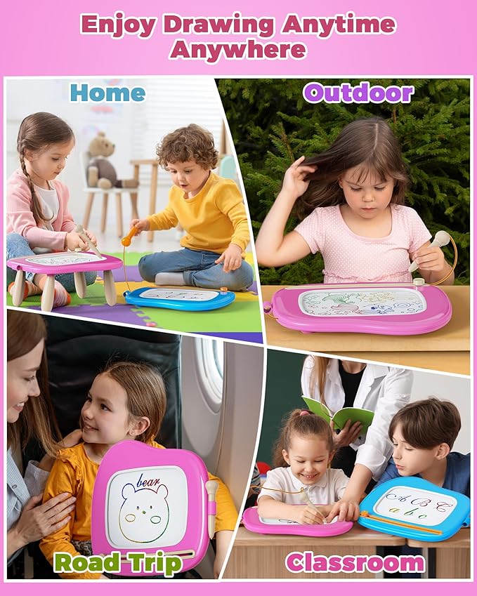 KOKODI Toys Gifts for 1 2 3 Years Old Girl, Sturdy Magnetic Drawing Board Sketch Doodle Pad, Educational Learning Birthday Easter Gifts Basket Stuffers for Kids Toddler - Left Hands Friendly (Rose)