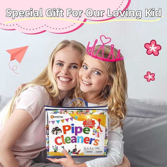 Kids DIY Arts & Crafts Rich Materials 1300+ Pcs Including Feathers, Pipe Cleaner,Wiggle Eyes, Pompoms, Colours Paper,Bells, Sticks,Beads for Chenille Stems and More Crafting Items Supplies