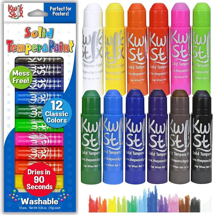 Kwik Stix Solid Tempera Paint Sticks, 12 Colors, Washable Paint Sticks for Kids, Super Quick Drying, Non-Toxic, Allergen Free, Comes in Classic Rainbow Colors, Ideal for Kids and Toddlers