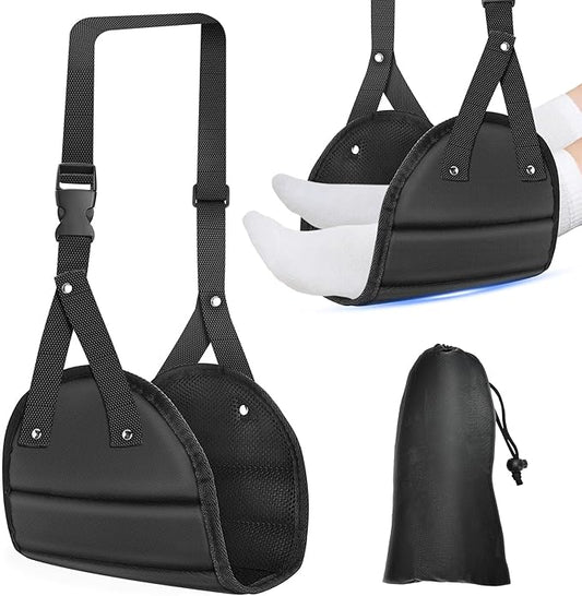 Travel Essentials for Women Men, 1 Pack Black Airplane Footrest Leg Foot Hammock Rest Travel Luggage Accessories Gadgets Under Desk Flying Long Fight Trip Seat Organizer Must Haves Gifts Kids Needs