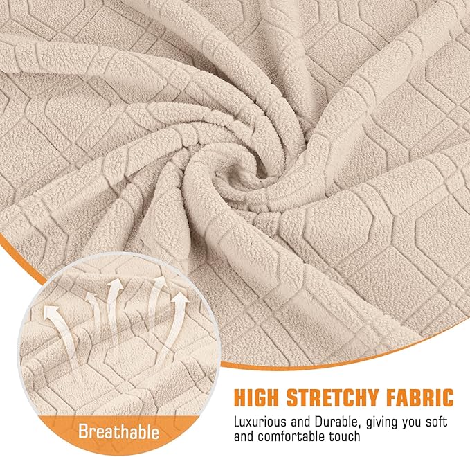 VANSOFY Oversized Recliner Chair Cover, 4-Pieces Stretch Recliner Covers for Recliner Chair Soft Reclining Chair Slipcover Jacquard Pattern Furniture Protector for Dogs Cats(Cream)