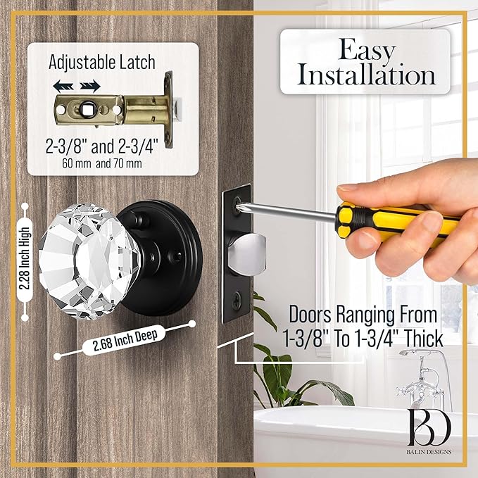 Clear Crystal Door Knob with Lock, Glass Door Knobs Interior Privacy Set, Vintage Decorative Antique Style Handle for Bedroom, Bathroom, Closet, 2 Pack