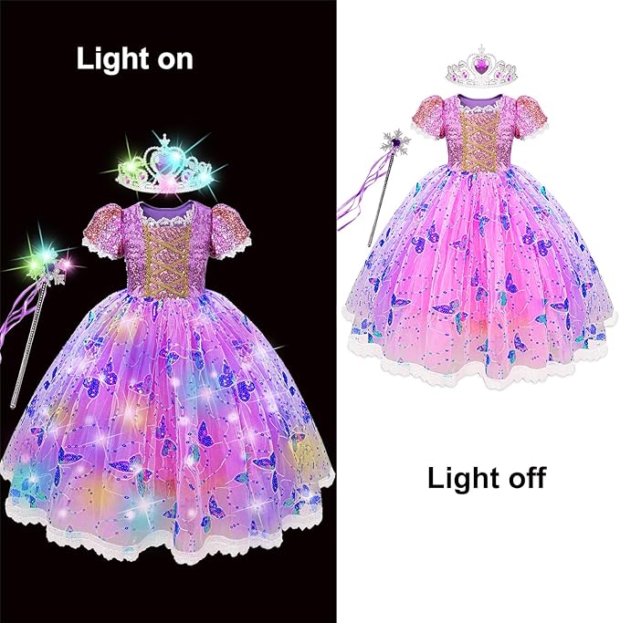 Light Up Girls Halloween Costume Snow Princess Dress Ice Christmas Costumes Toddler Kids Costume with Accessories