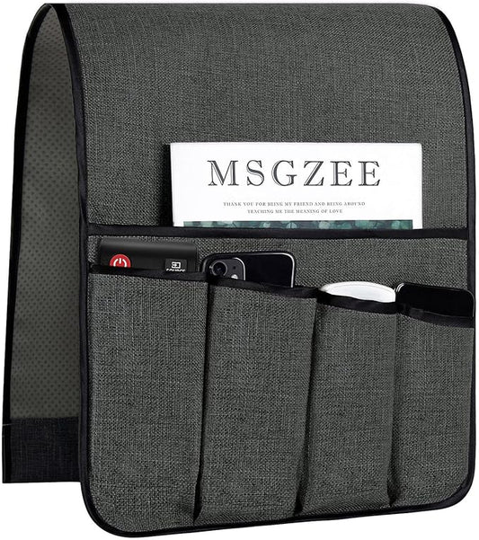 FLYILY Sofa Armrest Organizer Non-Slip Arm Chair Hanging Caddy Remote Control Holder for Magazine,Tablet, Phone, Books, Glasses(DarkGrey,13in)