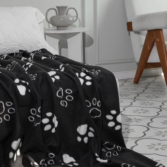 CAI TENG Fleece Throw Blanket Blankets for Couch Bed 50x60 inch 6 Pack Kids Blanket Throws Fleece Fabric Soft Cozy Travel Blankets Lightweight Small Throws Camping Gifts Blankets Black Dog Paw