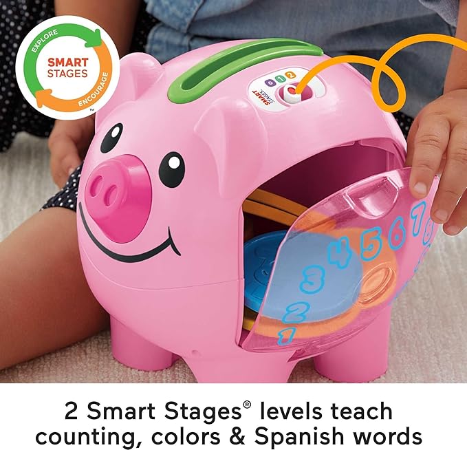 Fisher-Price Baby & Toddler Toy Laugh & Learn Smart Stages Piggy Bank with Educational Songs & Phrases for Infants Ages 6+ Months