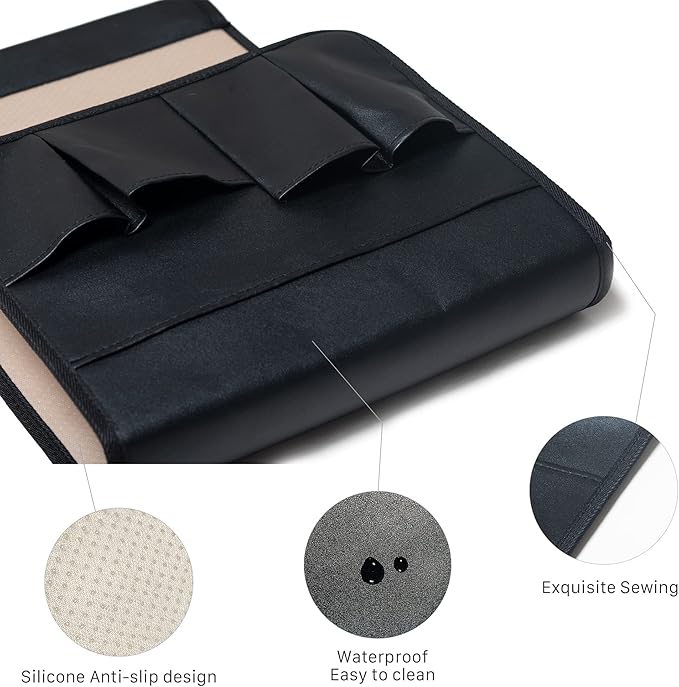 PU Leather Sofa Armrest Organizer, Armchair Magazine Holders, Waterproof Remote Holder for Recliner Couch with 1 Large Pocket, 4 Small Pockets for Magazine, Remote, Phone, Ipad, Books (Black)