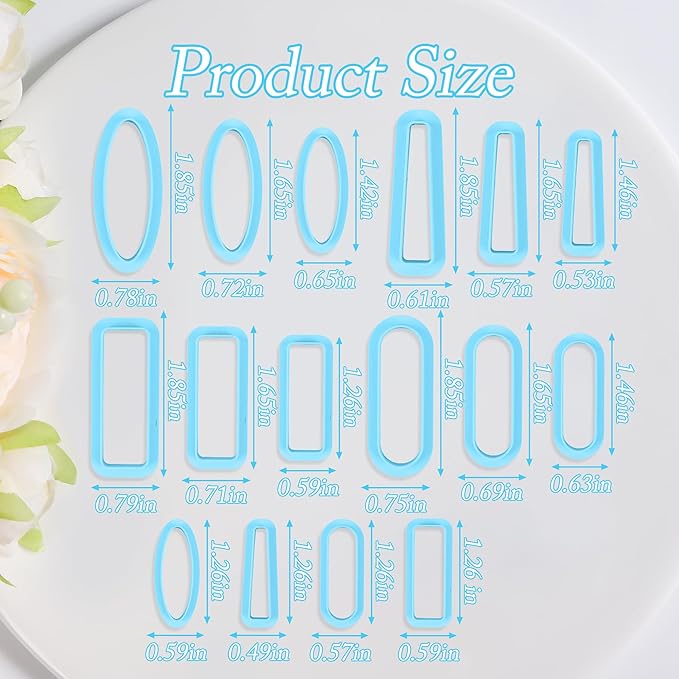 Sitsink Basic Polymer Clay Cutters -16 Pcs Dangle Clay Cutters for Polymer Clay Jewelry, Rectangle Polymer Clay Earring Cutters, Oval Clay Jewelry Cutters, Basic Drop Dangle Clay Earring Cutters