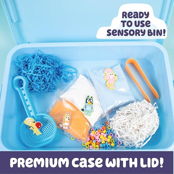 Horizon Group USA Official Bluey Seek & Find Sensory Bin, Ready-to-Use Sensory Toys, Sensory Bin for Kids with Lid, Play Sand, Scoops & Tongs, Exclusive Bluey Toys, Sensory Toys for Toddlers 3-4