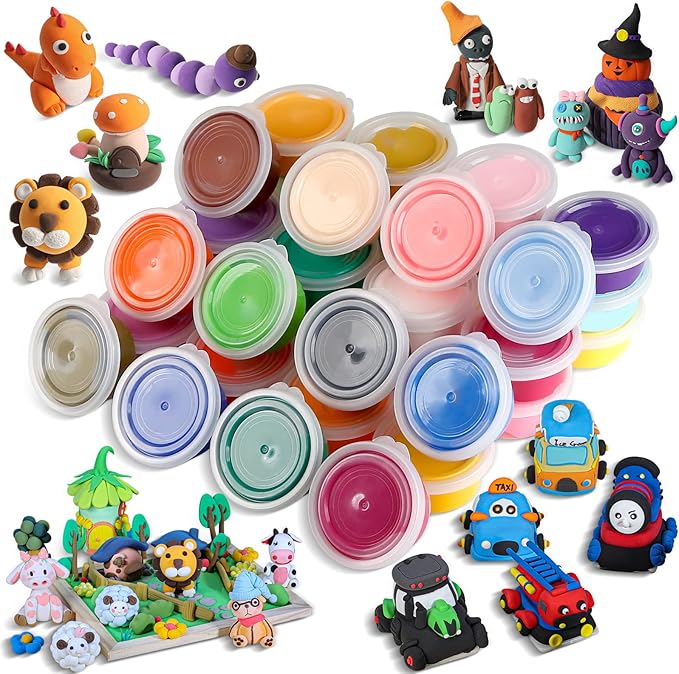 CiaraQ Air Dry Clay Kit - 36 Colors Modeling Foam Clay with Sculpting Tools, Soft & Ultra Light and Easy to use, a Fun Gift for Kids.