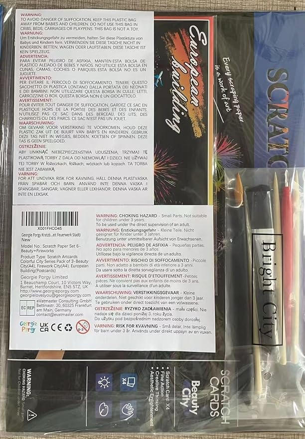 Georgie Porgy Scratch Paper Art A4 Set for Kids Adults Magic Rainbow Scratch Postcards Boards for DIY Arts and Crafts Kits Christmas Birthday Gift with Scratching Tools Kit (Beauty+Fireworks City)