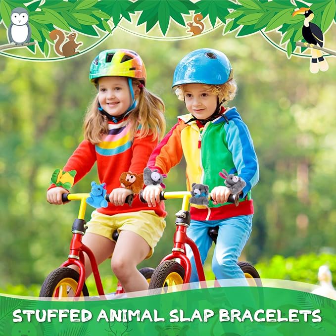 Leyndo 30 Pcs Stuffed Animal Slap Bracelet for Kids Cute Animal Slap Bracelets Stuffed Animal Bracelets Bulk Slap Bracelet Plush for Holiday Gifts, Themed Party Favors, Classroom Rewards
