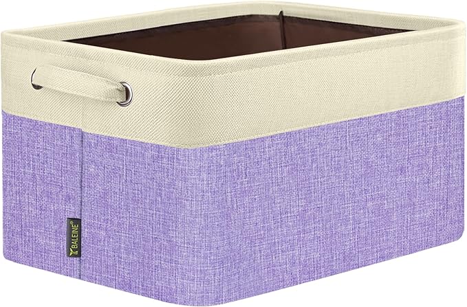 BALEINE 1 Pack Fabric Storage Bins for Shelves, Linen Storage Baskets for Organizing, Decorative Closet Bins for Clothes, Home (Lavender, 14''x10''x8.5'')