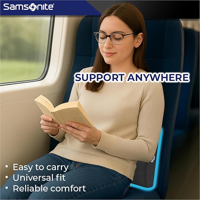 Samsonite Ergonomic Lumbar Support Pillow for Office Chair and Car Seat - Memory Foam Back Support Lumbar Pillow Premium Cushion Chair Support for Lower Back Pain Relief and Versatile Use (Slate Grey)