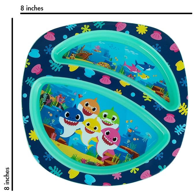 The First Years Baby Shark Dinnerware Set - Toddler Plates and Bowls Set - Includes 1 Toddler Plate, Toddler Bowl, and Toddler Fork and Spoon - 4 Count
