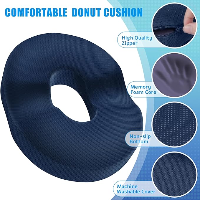 BlissTrends Donut Pillow Seat Cushion, Donut Chair Cushions for Postpartum Pregnancy & Hemorrhoids, Tailbone Pain Relief Cushion, Memory Foam Lifting Cushions for Office & Home Chairs (Blue, X-Large)
