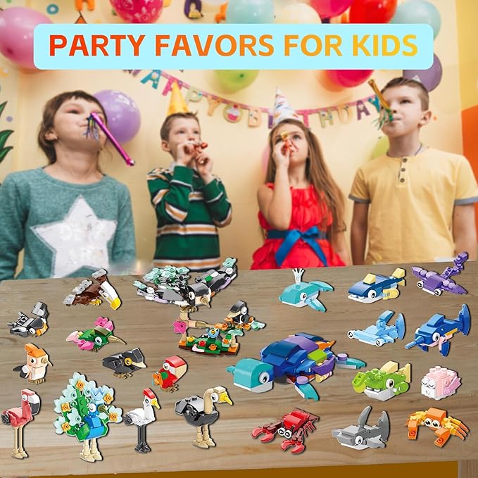 Party Favors for Kids - 20 Pack 583PCS Animals Building Blocks Toy Set for Birthday Valentines Easter Christmas Classroom Prizes Goodie Bag Fillers Stocking Stuffers Gifts for Kids Boys Girls 6-12+