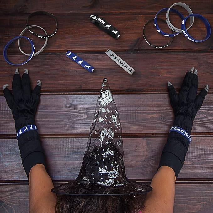 Junkin 30 Pieces Wolf Themed Party Rubber Bracelets,Silicone Wolf Animal Printed Baby Shower Wristbands Wolf Birthday Party Supplies for Boy Girl Animal Themed Parties (Let's Howl at The Moon)