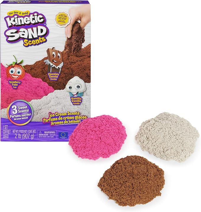 Kinetic Sand, Ice Cream Scents 3-Pack with 2lbs Scented Play Sand (Strawberry, Chocolate & Vanilla), Sensory Toys for Kids Ages 3 and up