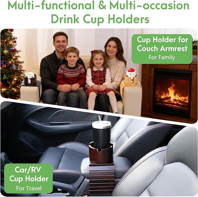 SINWANT Couch Cup Holder, 2 in 1 Bamboo Sofa Arm Clip on Cup Holder with 360°Rotated Phone Stand, Foldable Anti-Slip Couch Armrest Drink Holders for 3.93in Coffee Mug,Bottles,on Armrests