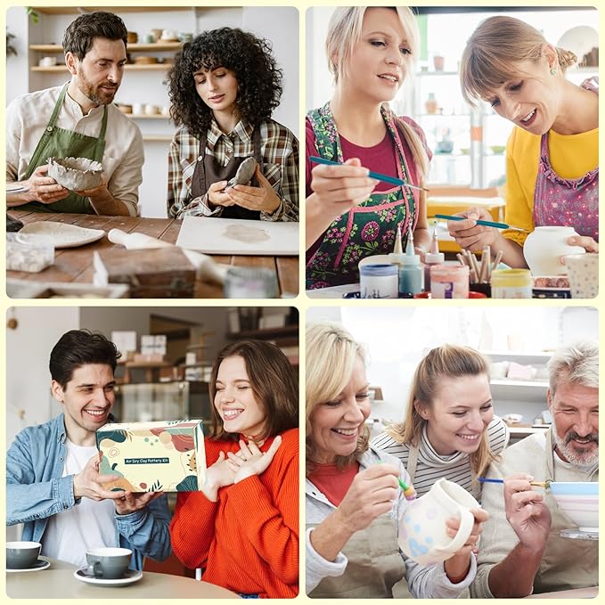 UHAPEER Air Dry Clay Kit for Adults, Pottery Set for Beginners with Clay, Sculpting Tools, Varnish, Pottery Paint, Step-by-Step Guide & Video, Gift for Arts Crafts Lover