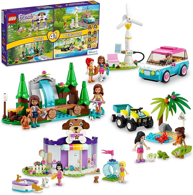 LEGO Friends Friends 66710 4-in-1 Building Toy Gift Set: Doggy Day Care, Turtle Protection Vehicle, Forest Waterfall and Olivia's Electric Car (66710)